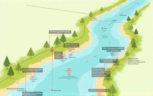 Karte, die ein Renaturierungsprojekt an einem Flusslauf zeigt.